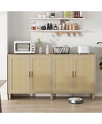 Streamdale Furniture Rattan Buffet Cabinet - 70" 4-Door Sideboard