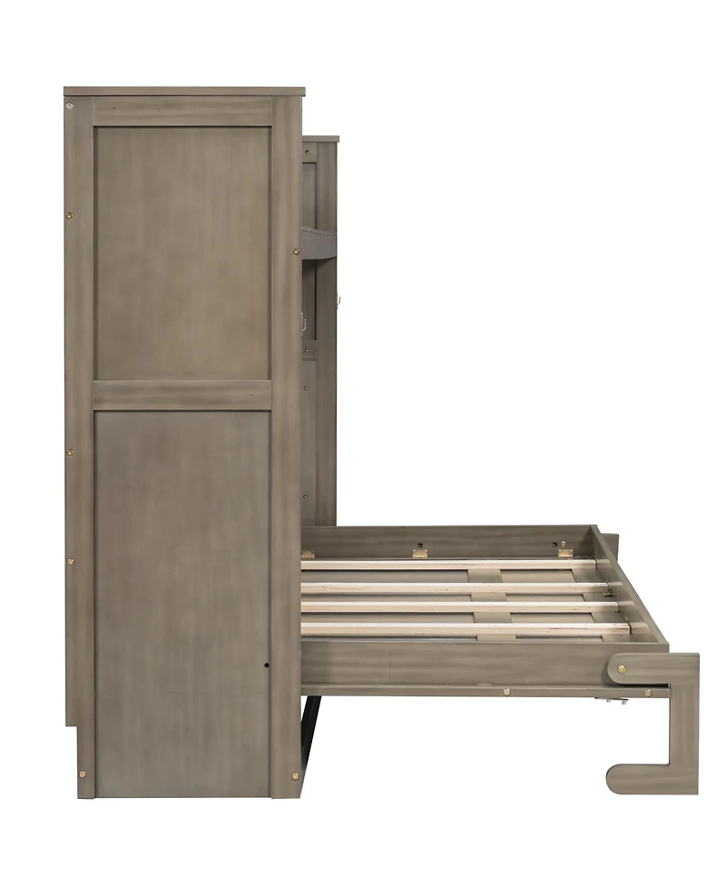 Streamdale Furniture Twin Xl Size Murphy Bed with Desk, Led Light and Usb Charging Station