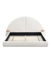 Streamdale Furniture Unique Arched Boucle Bed with Small Table, Queen