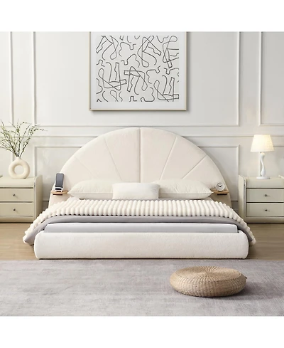 Streamdale Furniture Unique Arched Boucle Bed with Small Table, Queen