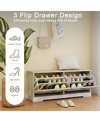 Streamdale Furniture Shoe Storage Bench with Flip Drawers & Adjustable Shelf