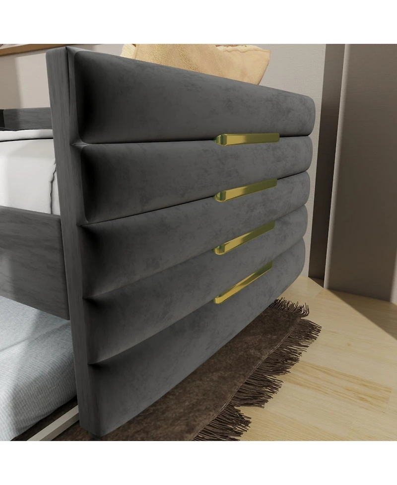 Streamdale Furniture Modern Twin Daybed with Trundle, Black Velvet & Gold Accents