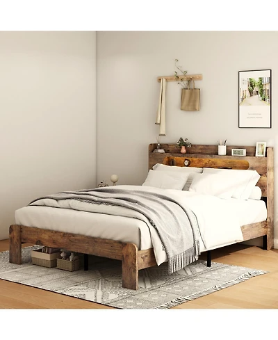 Streamdale Furniture Full Bed Frame with Led Headboard, Usb Ports & Storage