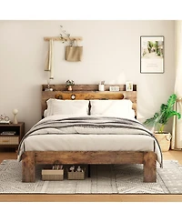 Streamdale Furniture King Wood Bed Frame Led Headboard Usb Storage