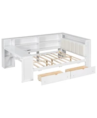 Streamdale Furniture Streamdale Full Platform Bed- Storage, Charging, Led, Desk, Upholstered Headboard