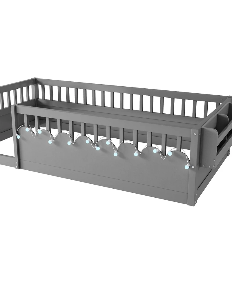 Streamdale Furniture Montessori Floor Bed with Rails, Shelf & Light