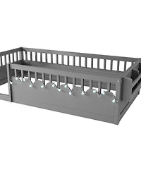 Streamdale Furniture Montessori Floor Bed with Rails, Shelf & Light