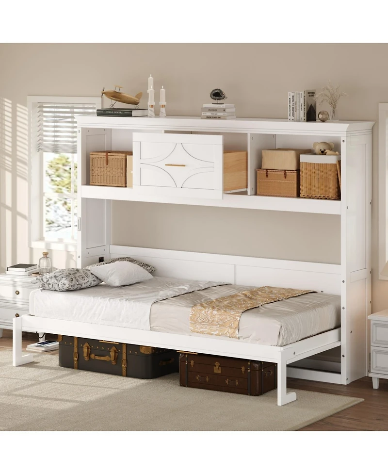 Streamdale Furniture Twin Size Murphy Bed with Charging Station and a Drawer, White