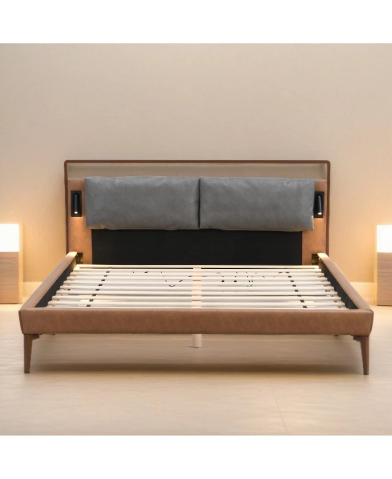 Streamdale Furniture Leather Bed with 2 Night Lights