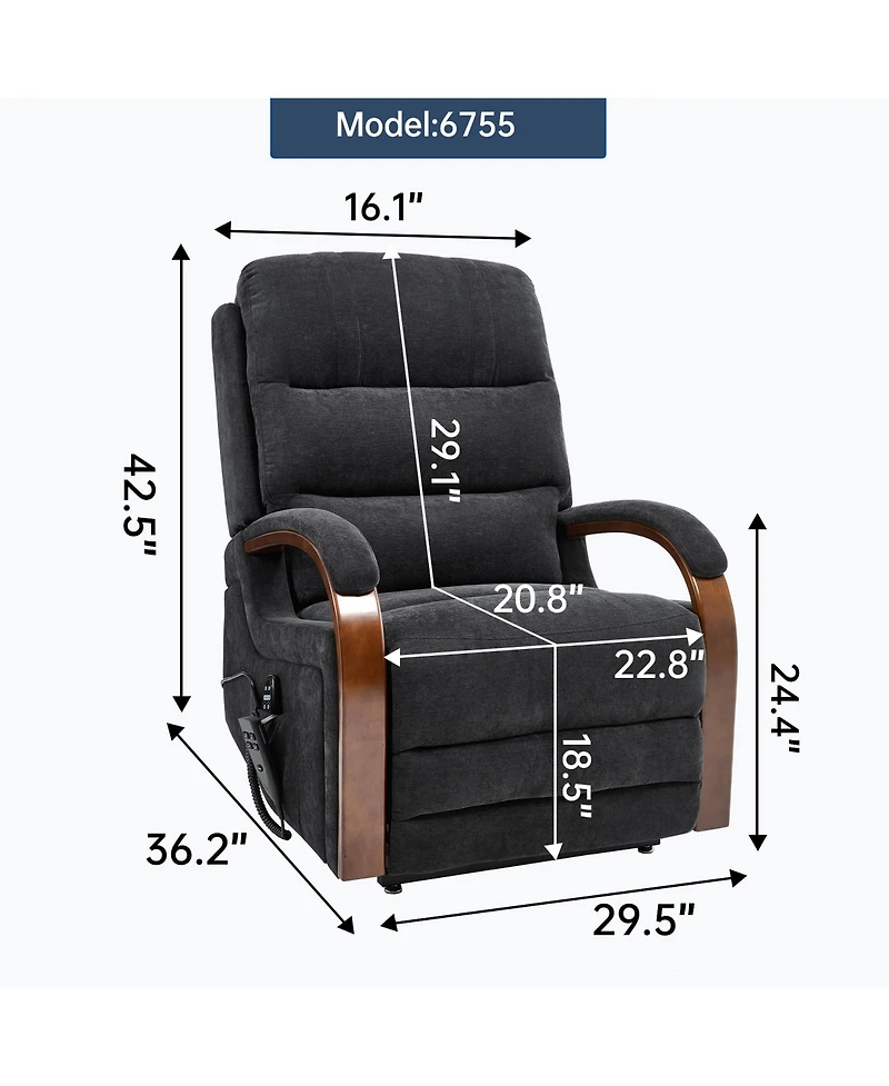 Streamdale Furniture Power Black Chenille Lift Recliner, Heat & Massage, Dual Motor, 350 Lbs