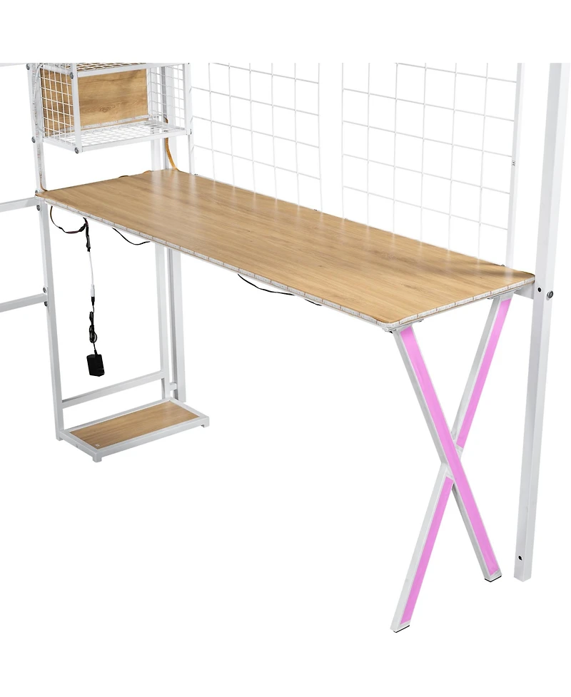 Streamdale Furniture Metal Loft Bed with Work Station, Wardrobe & Storage Staircase, White