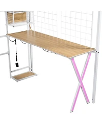 Streamdale Furniture Metal Loft Bed with Work Station, Wardrobe & Storage Staircase, White