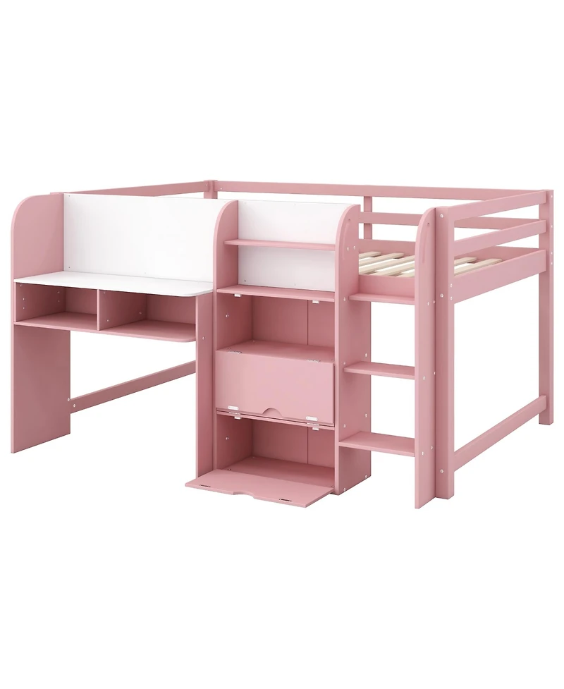 Streamdale Furniture Pink Low Loft Bed with Desk, Storage & Whiteboard
