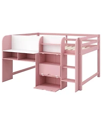 Streamdale Furniture Pink Low Loft Bed with Desk, Storage & Whiteboard