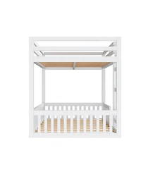 Streamdale Furniture Full over Full Wood Bunk Bed with Ladder and Guardrails, White