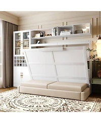 Streamdale Furniture Full Size Murphy Bed Wall Bed with Sofa, Shelves Usb & Light