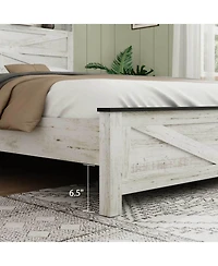 Streamdale Furniture King White Bed- Wood Headboard & Hidden Storage (No Box Spring)