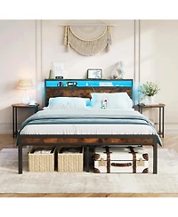 Streamdale Furniture Metal Bed Frame with Led, Heavy Duty, Noise Free