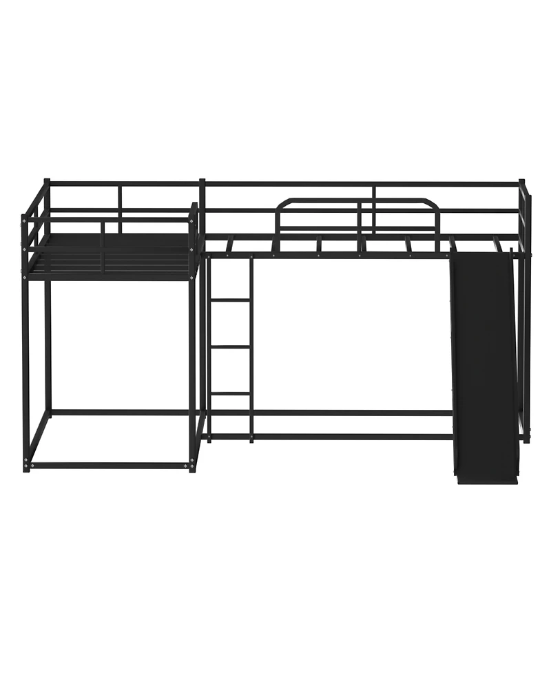 Streamdale Furniture L-Shaped Bunk Bed with Slide and Short Ladder in Black
