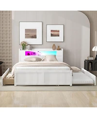 Streamdale Furniture Queen Wood Platform Bed- Led, 2 Drawers & Trundle.