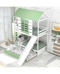 Streamdale Furniture Twin House Bunk Bed w/ Slide & Trundle