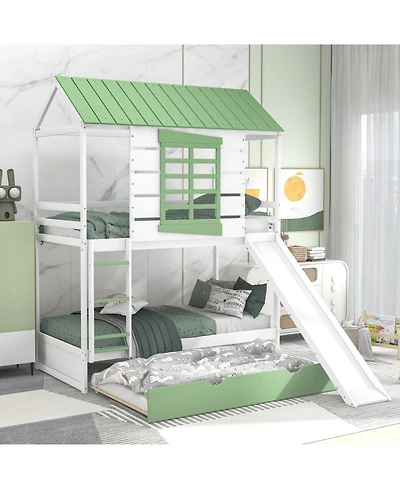 Streamdale Furniture Twin House Bunk Bed w/ Slide & Trundle
