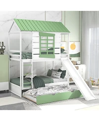 Streamdale Furniture Twin House Bunk Bed w/ Slide & Trundle