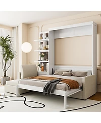 Streamdale Furniture Streamdale Queen Size Murphy Bed Wall Bed with Sofa and Shelves