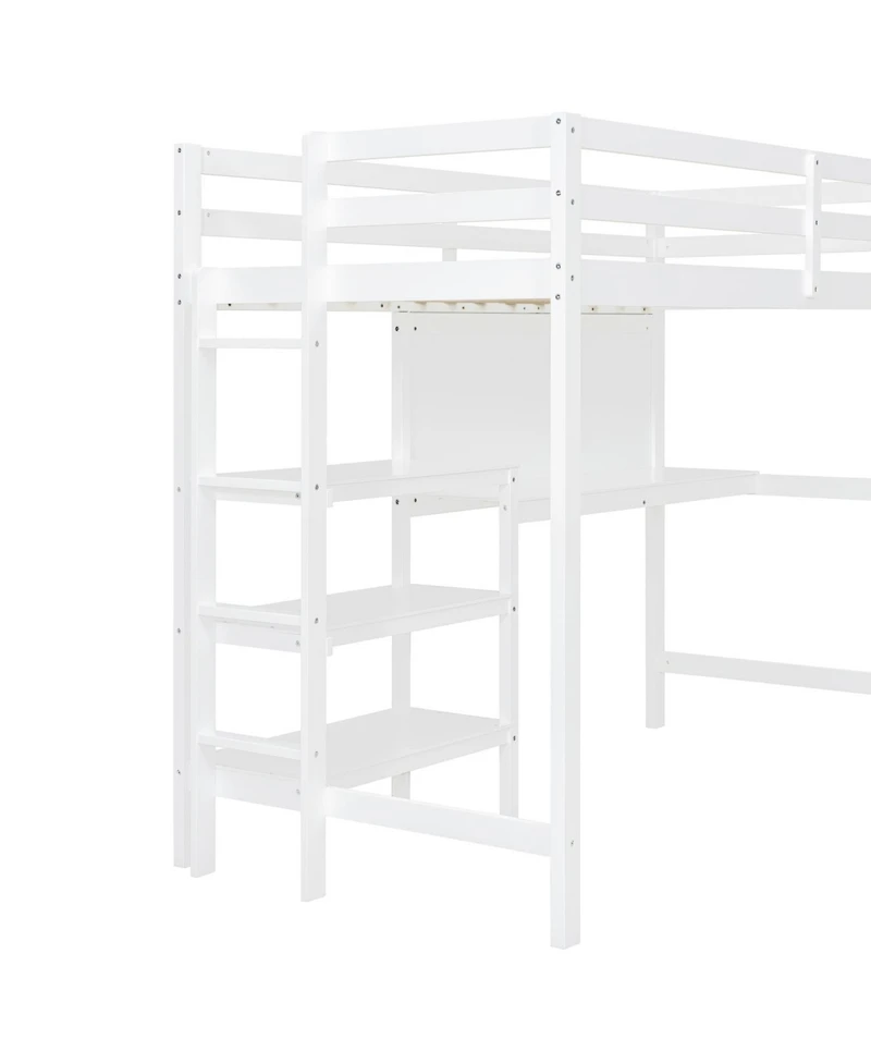 Streamdale Furniture Twin Loft Bed with Shelves, Desk & Board - Gray