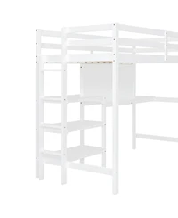 Streamdale Furniture Twin Loft Bed with Shelves, Desk & Board - Gray