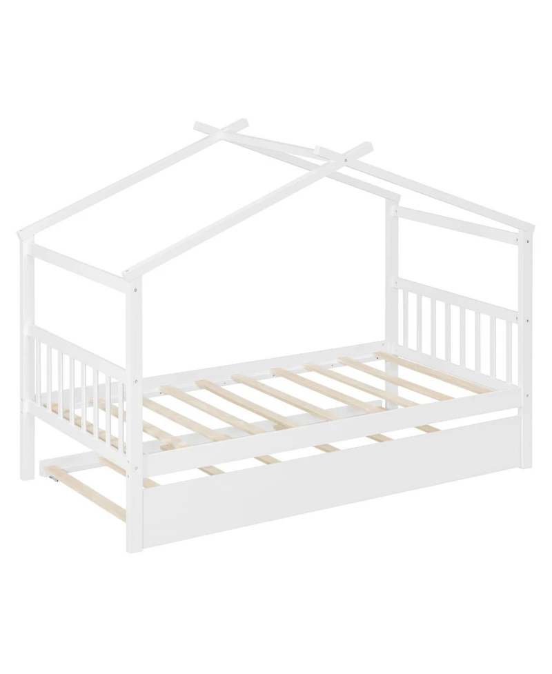 Streamdale Twin Wooden House Bed with Trundle, Gray