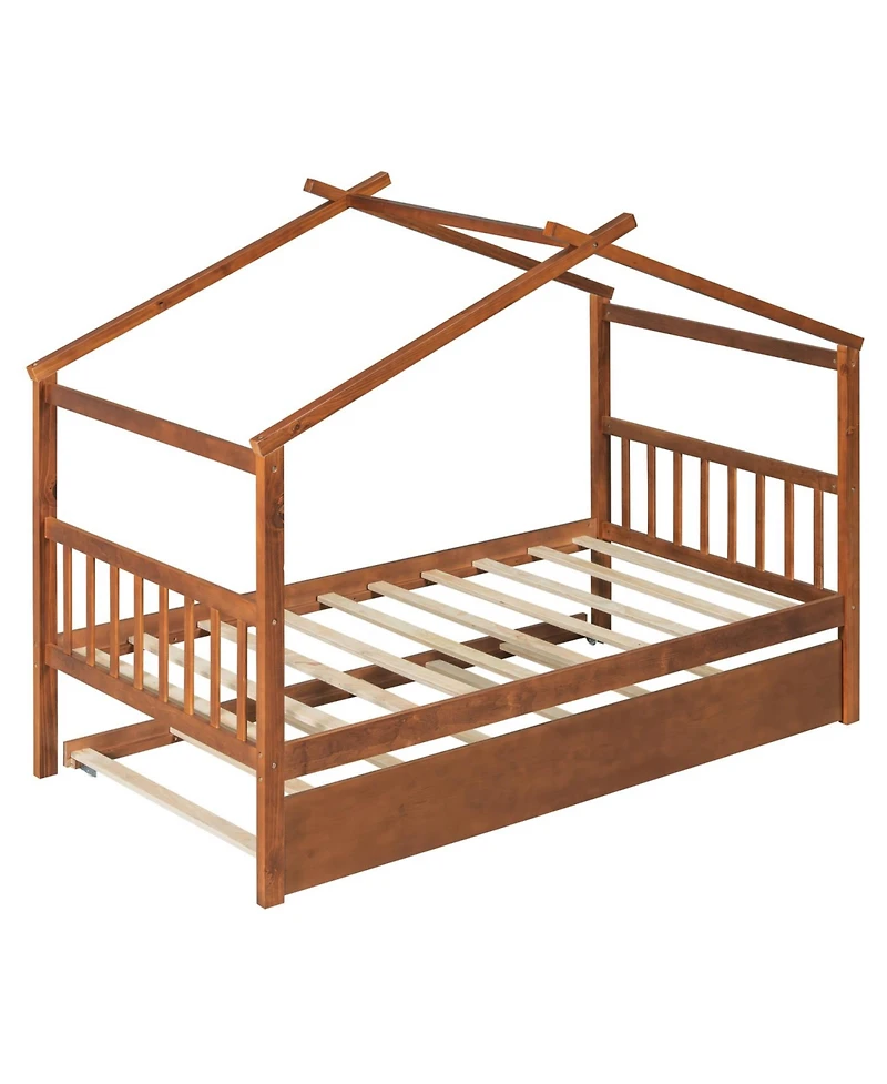 Streamdale Twin Wooden House Bed with Trundle, Gray