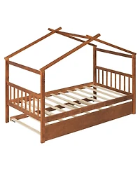 Streamdale Twin Wooden House Bed with Trundle, Gray