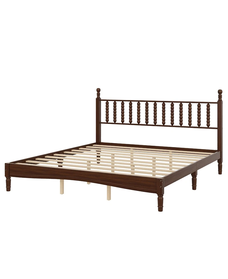 Streamdale Furniture Streamdale King Wood Platform Bed, Gourd Headboard, Retro Style
