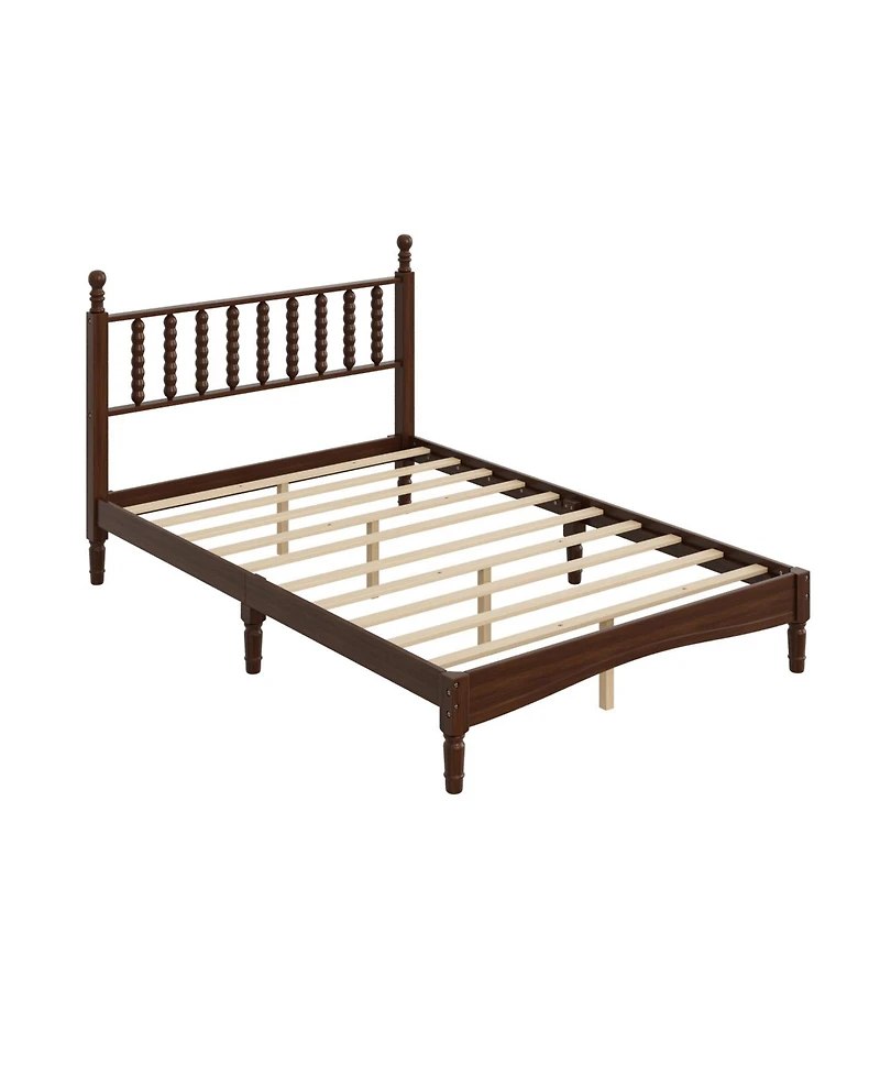 Streamdale Furniture Walnut Wood Platform Bed with Gourd Headboard