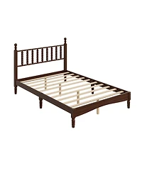 Streamdale Furniture Walnut Wood Platform Bed with Gourd Headboard