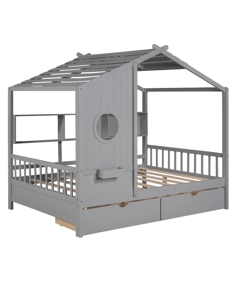 Streamdale Furniture Wooden Full Size House Bed with Drawers & Shelf