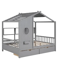 Streamdale Furniture Wooden Full Size House Bed with Drawers & Shelf