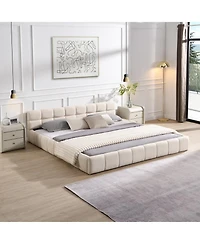 Streamdale Furniture Elegant Beige Chenille Upholstered Bed with Checkerboard Design, King, Beige
