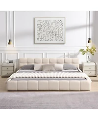 Streamdale Furniture Elegant Beige Chenille Upholstered Bed with Checkerboard Design, King, Beige