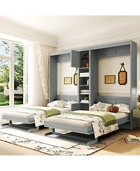 Streamdale Furniture Dual Twin size Wall Murphy Beds with Cabinets and Shelves