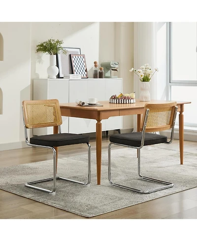 Streamdale Furniture Oak Rattan & Linen Cantilever Chair (360lb Capacity)