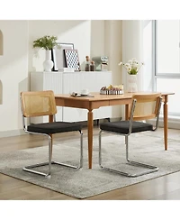 Streamdale Furniture Oak Rattan & Linen Cantilever Chair (360lb Capacity)