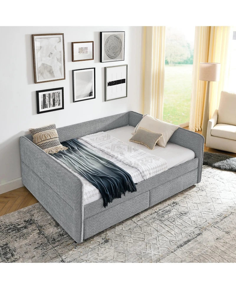 Streamdale Furniture Tufted Daybed with Trundle, Queen, Boucle Fabric