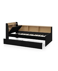 Streamdale Furniture Twin Velvet Daybed- Storage Headboard, Wireless Charging, Led