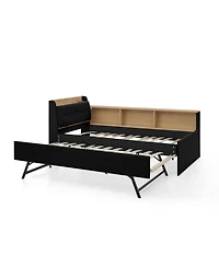 Streamdale Furniture Twin Velvet Daybed with Storage, Trundle & Led, Black