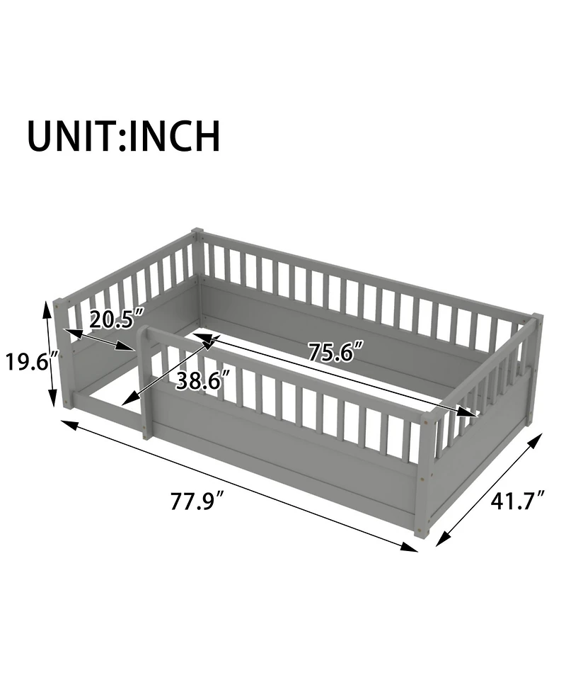 Streamdale Furniture Twin Floor Bed Frame with Fence