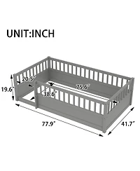 Streamdale Furniture Twin Floor Bed Frame with Fence
