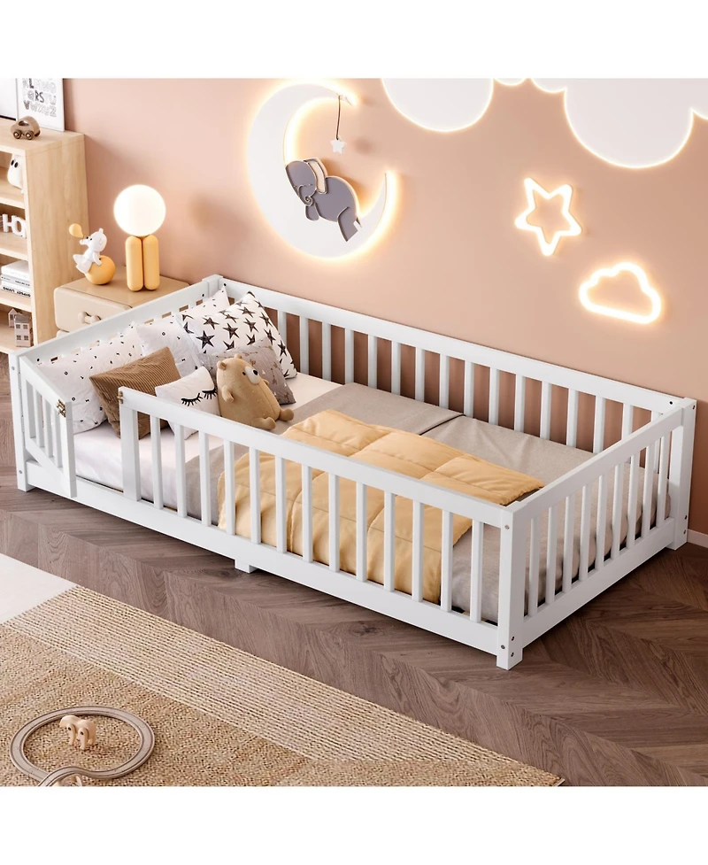 Streamdale Furniture Twin Floor Bed with Guardrails & Door