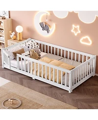 Streamdale Furniture Twin Floor Bed with Guardrails & Door